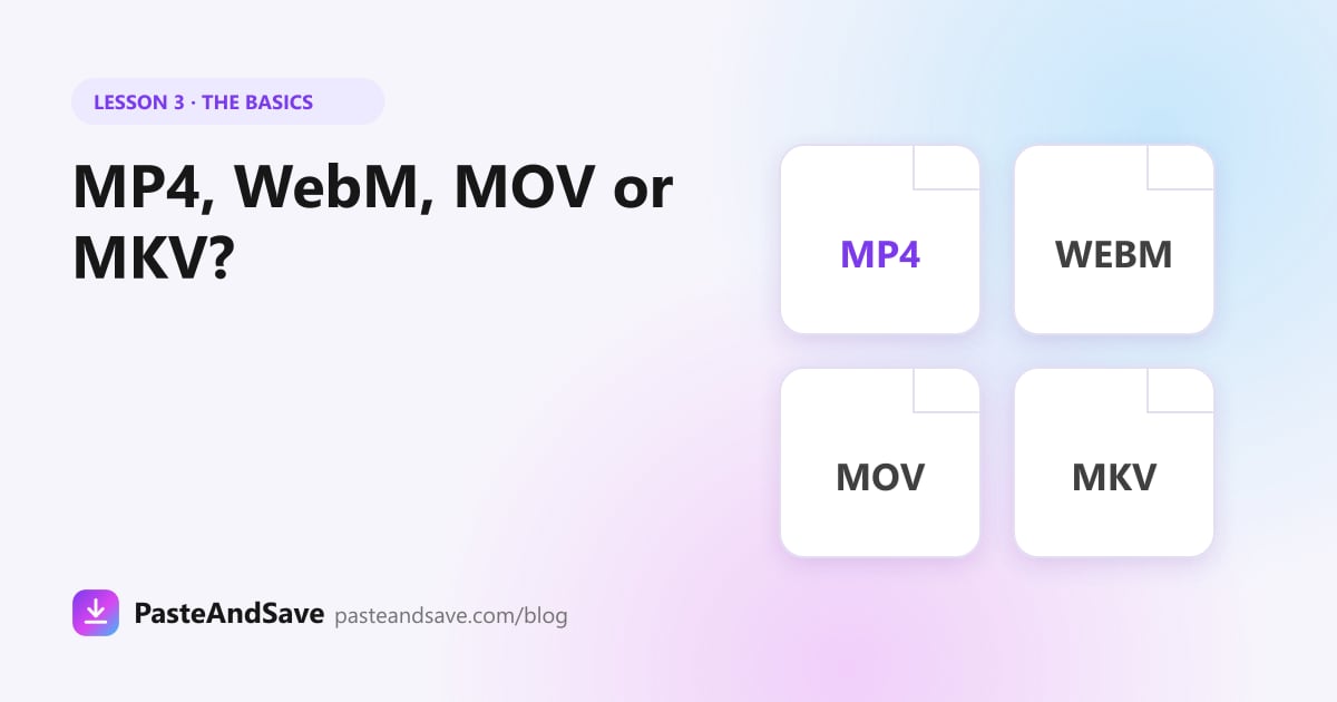 Four file icons labelled MP4, WebM, MOV and MKV